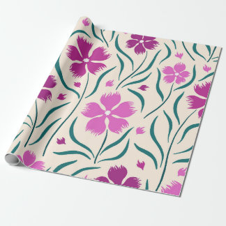 Grillige met de hand getekende roze anjer botanisc cadeaupapier