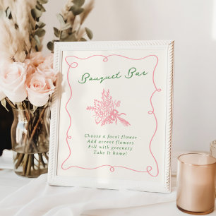 Grillige met de hand getekende roze & groene boeke poster