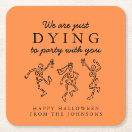 Grillige met de hand getekende skeletten Halloween Kartonnen Onderzetters