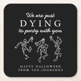 Grillige met de hand getekende skeletten Halloween Kartonnen Onderzetters