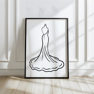 Grillige met de hand getekende trouwjurk schets ku poster