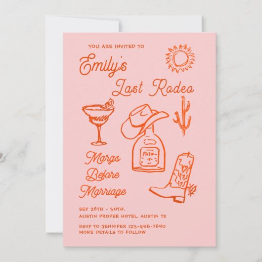 Grillige met de hand getekende western vrijgezelle kaart (Voorkant)