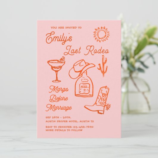 Grillige met de hand getekende western vrijgezelle kaart (Staand voorkant)