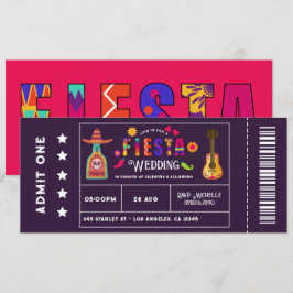 Grillige Mexicaanse Fiesta Ticket-Style Trouwdag Kaart