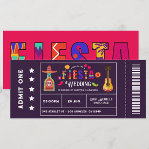 Grillige Mexicaanse Fiesta Ticket-Style Trouwdag Kaart