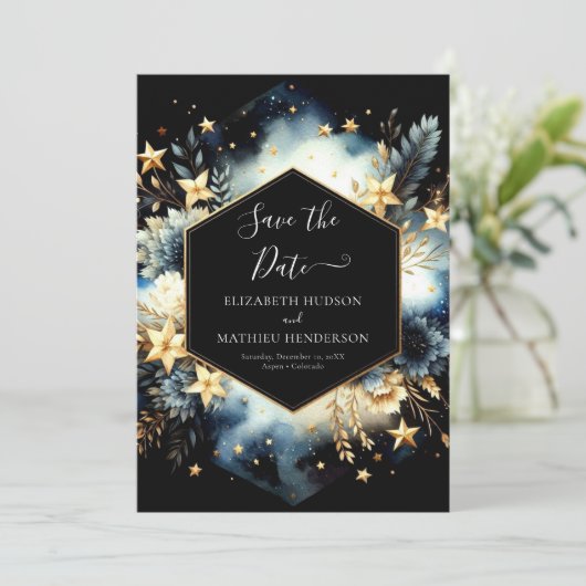 grillige minimalistische hemelse bruiloft save the date (Staand voorkant)