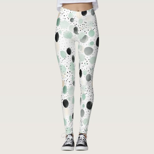 Grillige Mint Zwarte Crème Stippen Leggings (Voorkant)