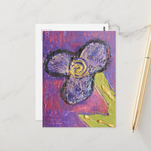 grillige Mixed Media Flower Briefkaart (Voorkant / Achterkant in situ)