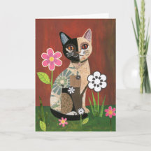 Grillige Mixed Media Kat Collage Wenskaart met