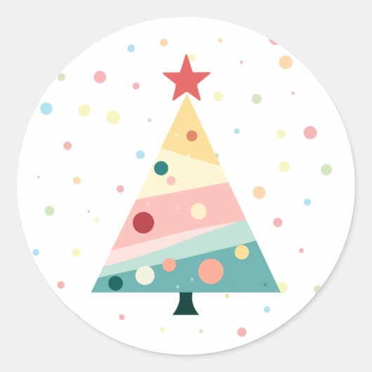 Grillige moderne pastel stippen kerstboom ronde sticker (Voorkant)
