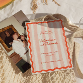 Grillige moderne roze & rode trouwkaart 'save the  kaart