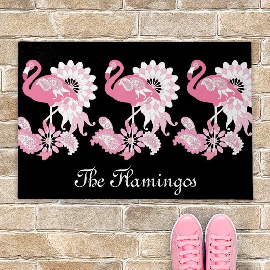 Grillige moderne zwarte roze flamingo deurmat
