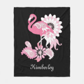 Grillige Moderne Zwarte Roze Flamingo Fleece Deken (Voorkant)