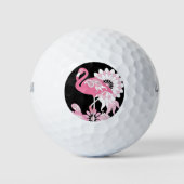 Grillige Moderne Zwarte Roze Flamingo Golfballen (Voorkant)