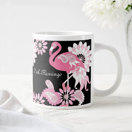 Grillige moderne zwarte roze flamingo grote koffiekop