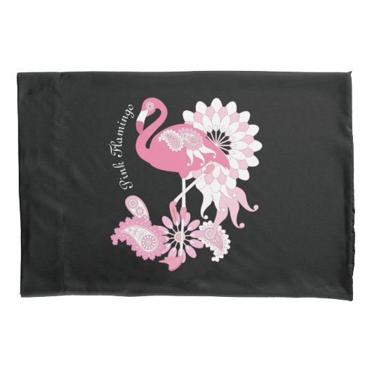 Grillige moderne zwarte roze flamingo kussensloop (Voorkant)