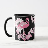 Grillige Moderne Zwarte Roze Flamingo Mok (Links)
