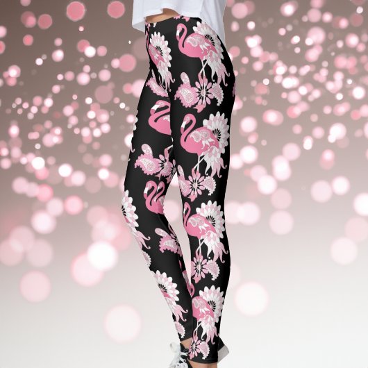 Grillige moderne zwarte roze flamingo patroon leggings