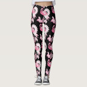 Grillige moderne zwarte roze flamingo patroon leggings (Voorkant)
