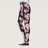 Grillige moderne zwarte roze flamingo patroon leggings (Links)