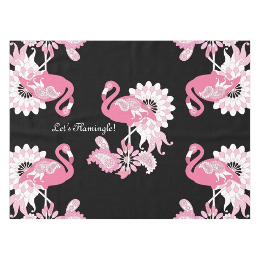 Grillige moderne zwarte roze flamingo tafelkleed (Voorkant (Horizontaal))