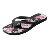 Grillige Moderne Zwarte Roze Flamingo Teenslippers (Schuin)