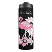 Grillige Moderne Zwarte Roze Flamingo Thermosbeker (Voorkant)