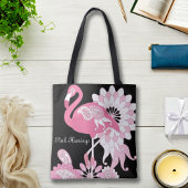 Grillige Moderne Zwarte Roze Flamingo Tote Bag