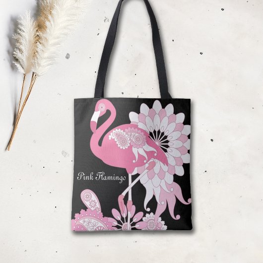 Grillige Moderne Zwarte Roze Flamingo Tote Bag