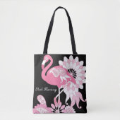 Grillige Moderne Zwarte Roze Flamingo Tote Bag (Voorkant)