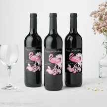 Grillige Moderne Zwarte Roze Flamingo Verjaardag