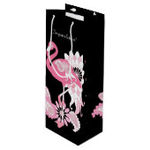 Grillige Moderne Zwarte Roze Flamingo Wijn Cadeautas (Voorkant Gekanteld)