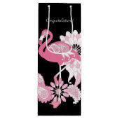 Grillige Moderne Zwarte Roze Flamingo Wijn Cadeautas (Voorkant)