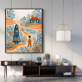 Grillige Moeder en Kind Volkskunst Illustratie Poster