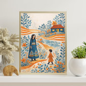 Grillige Moeder en Kind Volkskunst Illustratie Poster