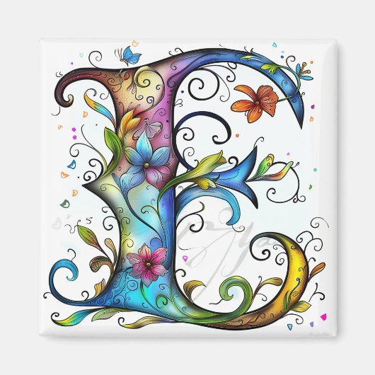 Grillige monogram E Magneet (Voorkant)