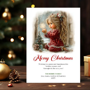 Grillige Moppige Kleine Meisje Kerst Scene Groetka Feestdagenkaart