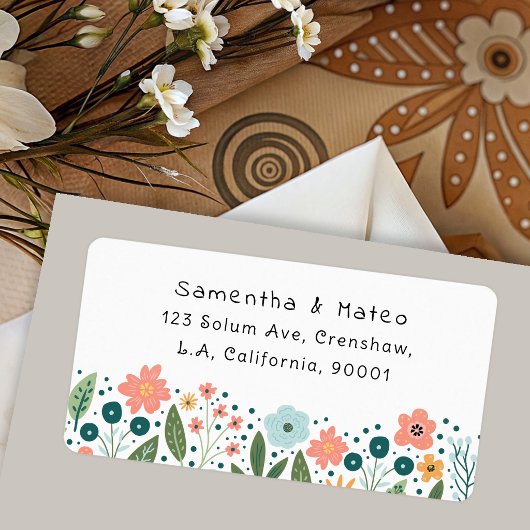 Grillige Moppige Retro Bloemen Retouradres Etiket