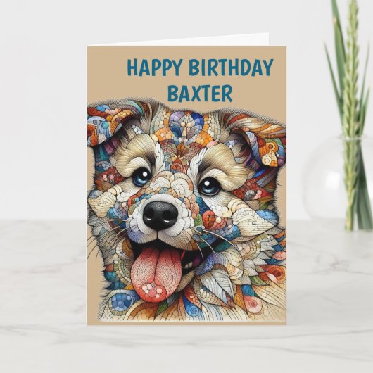 Grillige mozaïekstijl hond kaart (Voorkant)