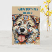 Grillige mozaïekstijl hond kaart (Gele Bloem)