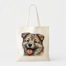 Grillige mozaïekstijl hond tote bag