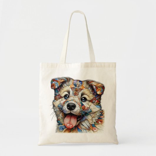 Grillige mozaïekstijl hond tote bag (Voorkant)