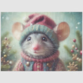 Grillige Muis in Feestelijke Kerstmuts Decoupage Tissuepapier (Voorkant)