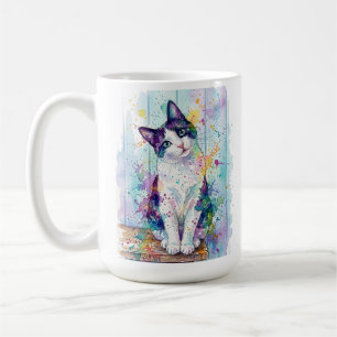 Grillige Multi-Kleur Waterverf Tuxedo Kitten Pos Koffiemok