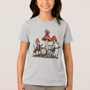 Grillige Mushroom Rockband Cottagecore Muziek Nat Tri-Blend Shirt
