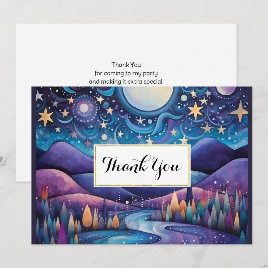 grillige nacht grote maan landschapsfeest bedankkaart (Voorkant / Achterkant)