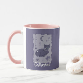 Grillige Nacht Kat Volkskunst Aangepaste Mok