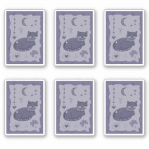 Grillige Nacht Kat Volkskunst Sticker