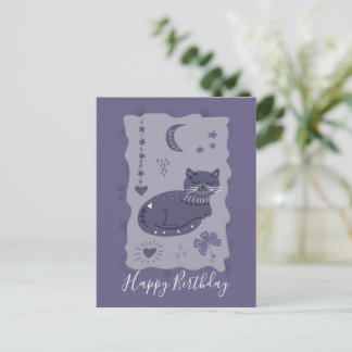 Grillige Nacht Kat Volkskunst Verjaardagsansichtka Briefkaart