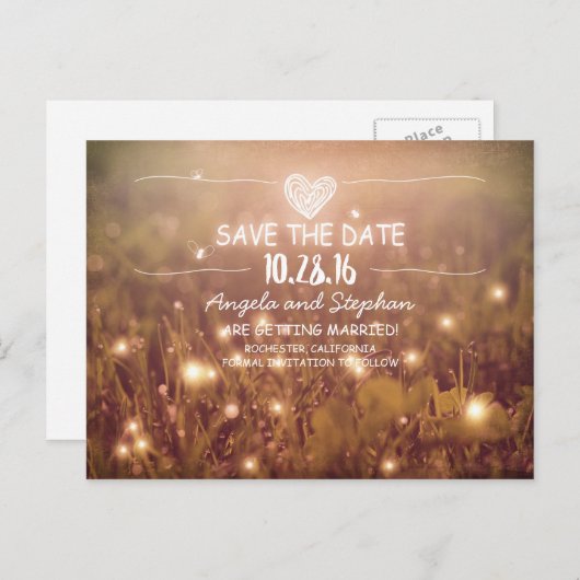 grillige nachtlampjes bewaren de datum briefkaarte aankondigingskaart (Voorkant / Achterkant)